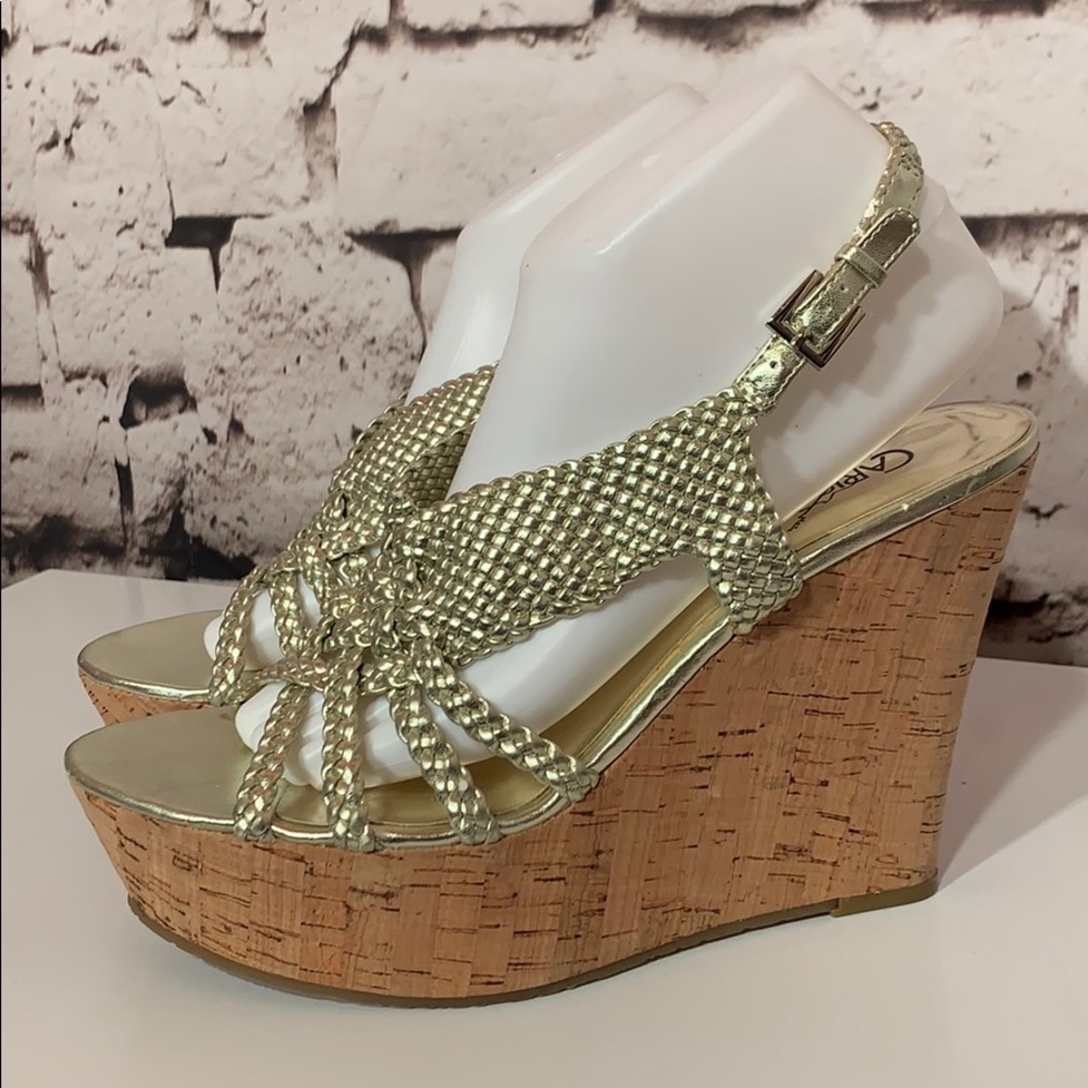 🆕Carlos Santana Gold Cork Wedges, Size 10